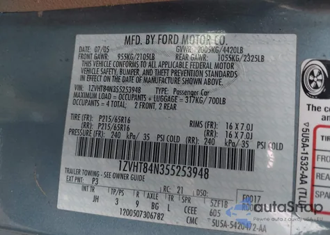 2005 Ford Mustang from USA, damaged, VIN 1ZVHT84N355253948